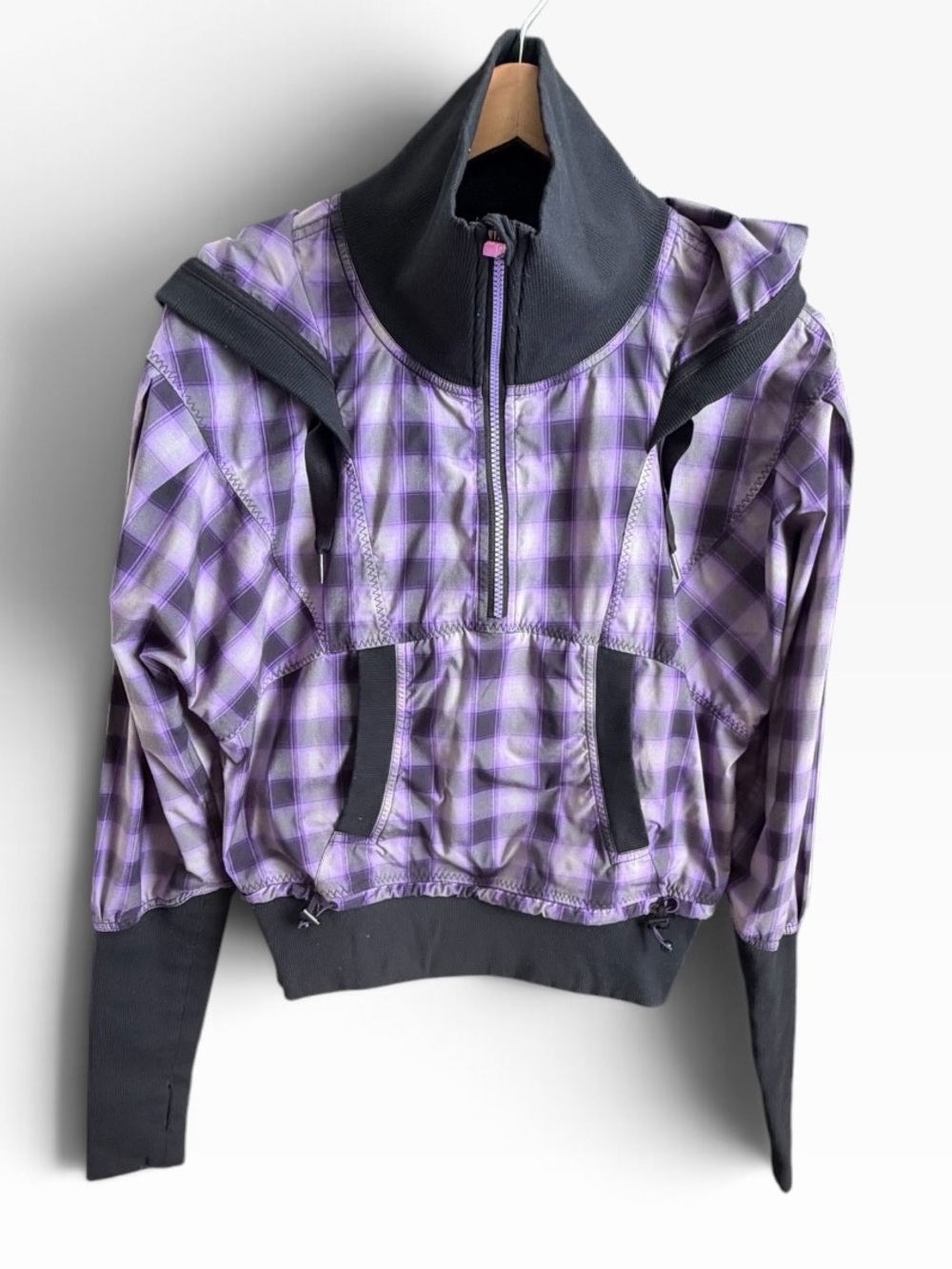 Lululemon Run Reflection Purple Plaid Half Zip Hooded Pullover Size 6